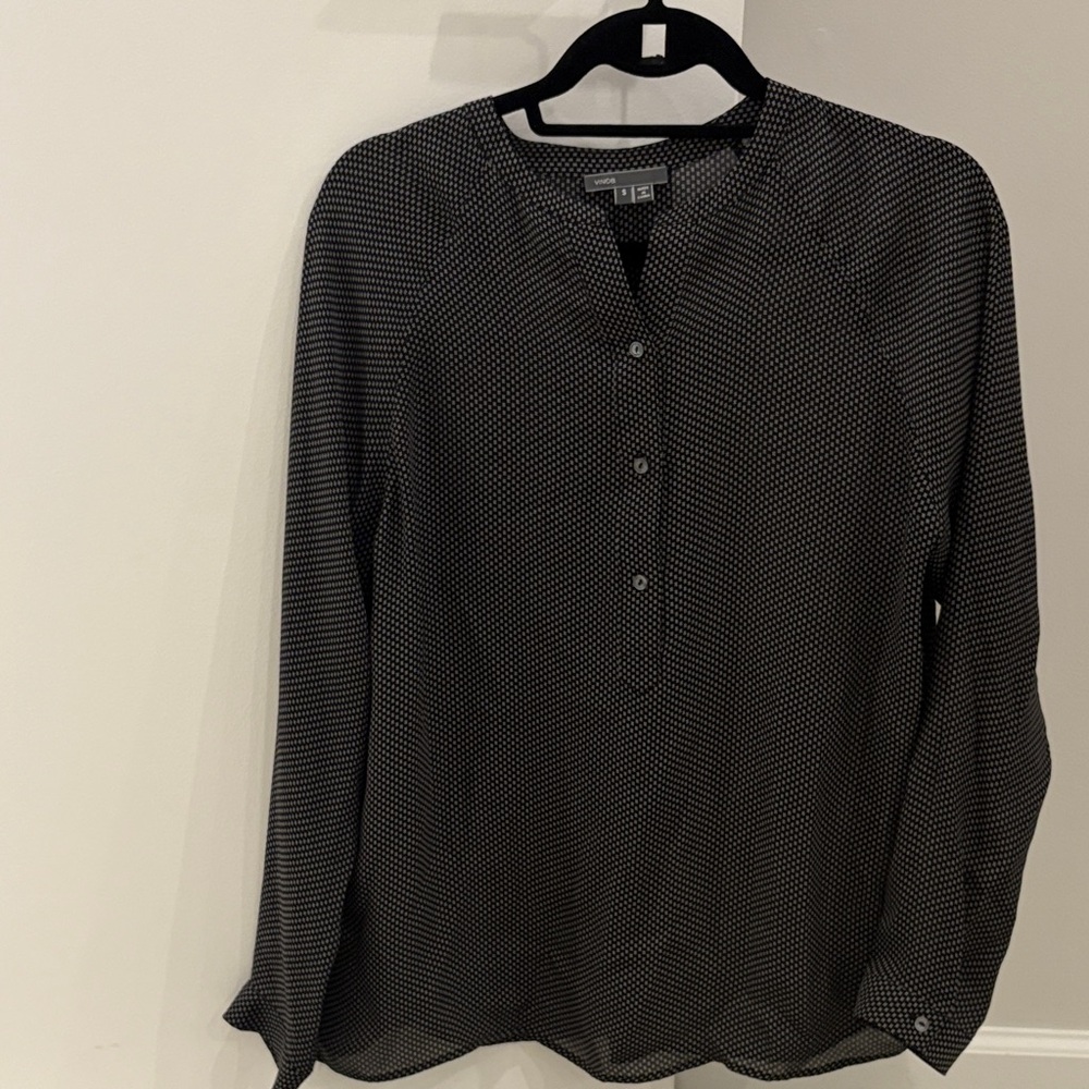 Vince Black and White Patterned Blouse in silk